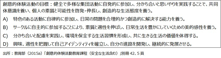 表２　創意的体験活動の目標