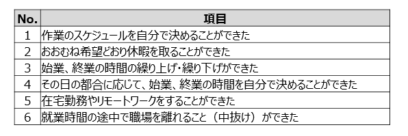 図表３柔軟な働き方に関する質問の選択肢
