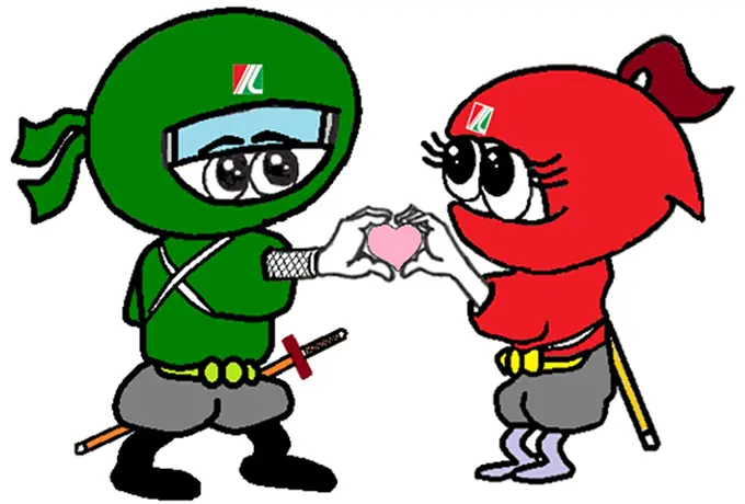 オリジナルキャラクターの吉備忍者君(左)と吉備忍びちゃん(右)