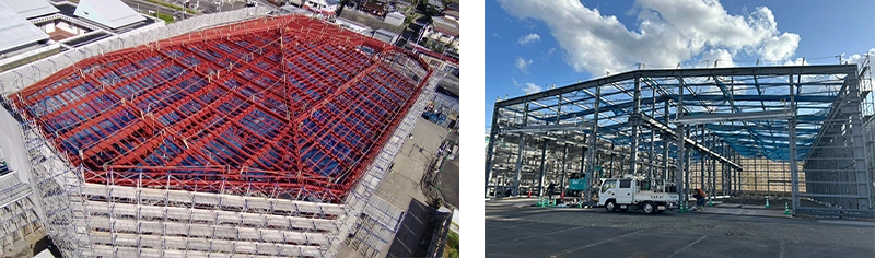 建築現場で設置された建設用鉄骨