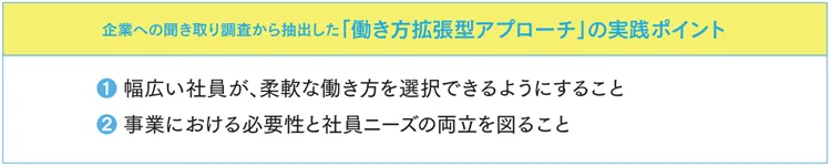 企業への聞き取り調査から抽出した「働き方拡張型アプローチ」の実践ポイント